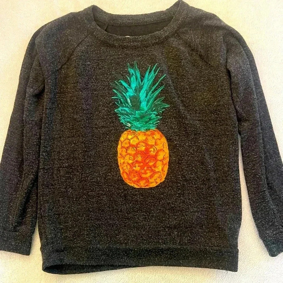 Soft long sleeve charcoal gray pullover with a pineapple graphic on front - Picture 1 of 6